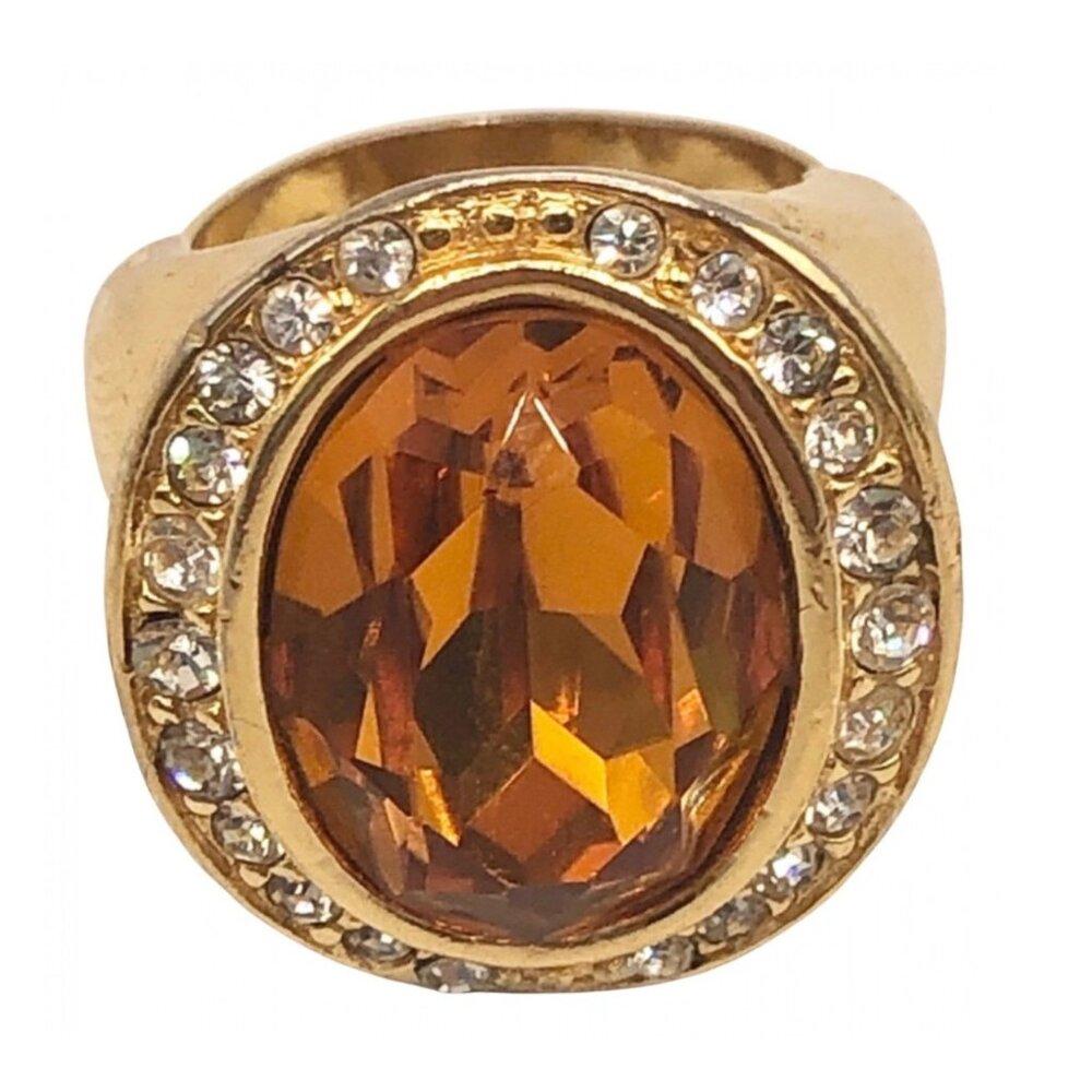 Christian Dior Glass Rhinestone Vintage Cocktail Ring